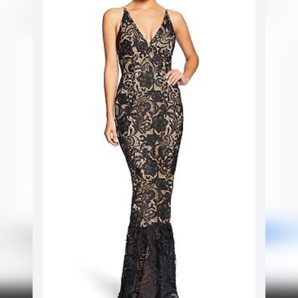 DRESS THE POPULATION SOPHIA CROCHET LACE MERMAID BLACK...Size Medium